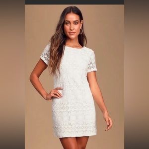 Lulu’s Love You For Eternity lace overlay shift dress white back zipper size M